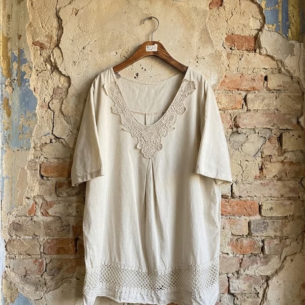 프렌치 리넨 자수 롱 블라우스 튜닉
