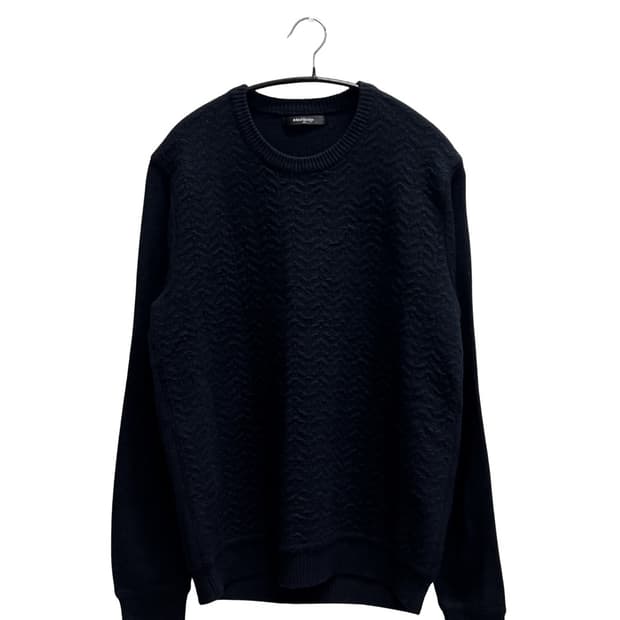 마인드브리지 헤링본 패턴 라운드 니트 다크네이비