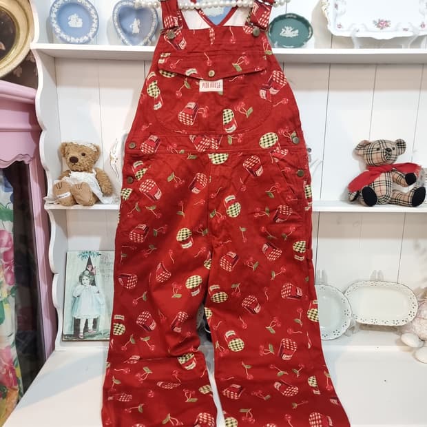 핑크하우스 레드 체리 멜빵바지