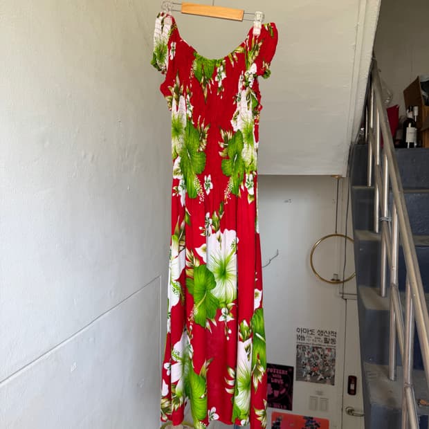 하와이안 오프숄더 롱 원피스