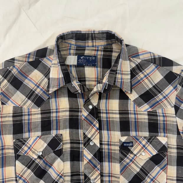 Wrangler 빈티지 웨스턴 셔츠 블랙 베이지 체크 반팔