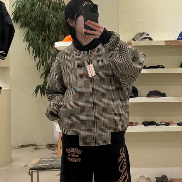 라코스테 레트로 글랜체크 양면 해링턴 자켓 U297