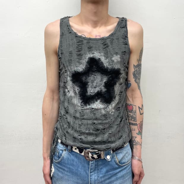 Star lace damage shirring sleeveless