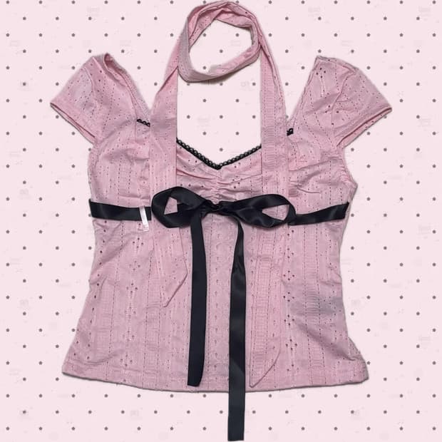 히메갸루 리본 로걀탑 나시탑 슬리브리스 오프숄더 🎀🖤
