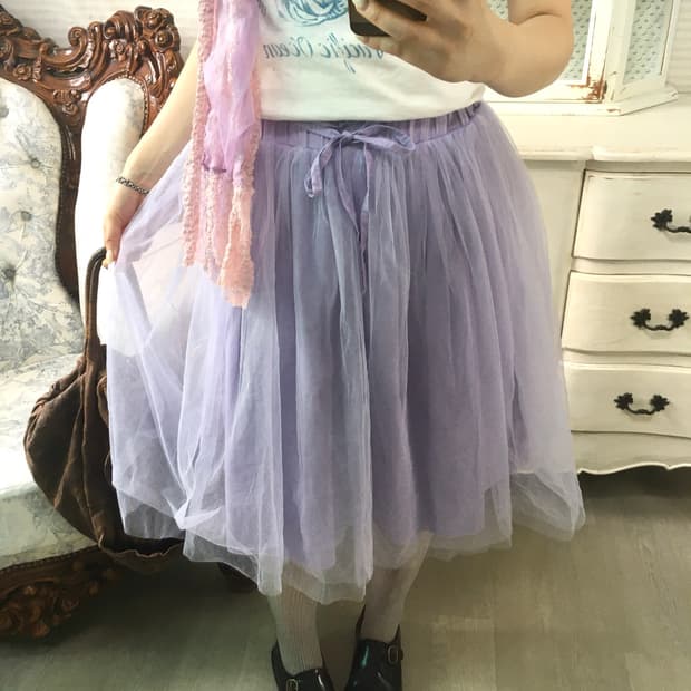 jpn vintage 연보라 몽환 쉬폰 스커트