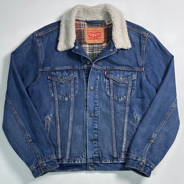 리바이스 체크 라이닝 양털 카라 데님 자켓 