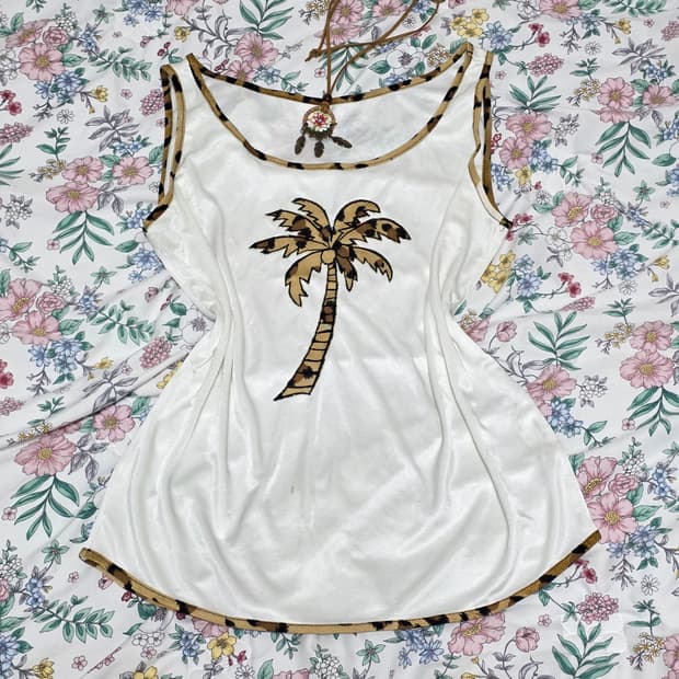 일본빈티지)오네갸루st 대대장 호피레오파드 야자수 여름 나시 슬리브리스