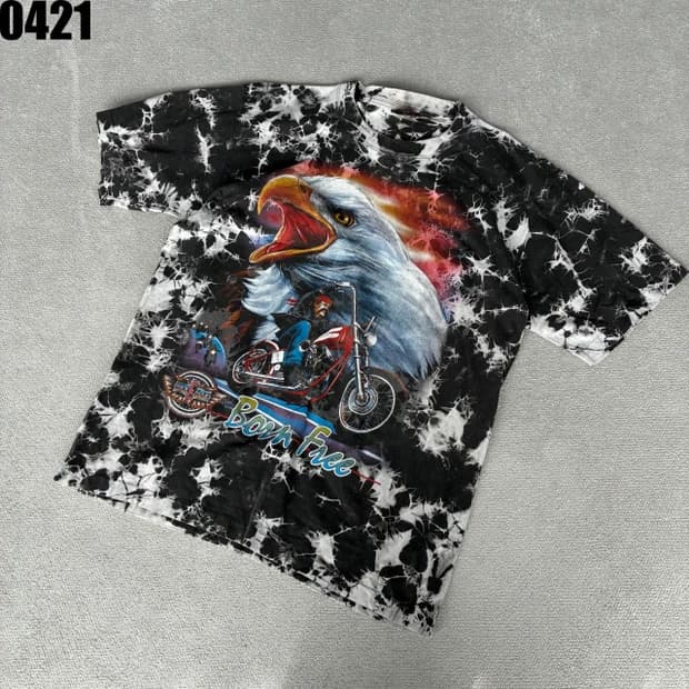 독수리 오토바이 프린팅 반팔 티셔츠 m