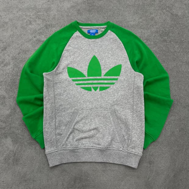 85 아디다스 트레포일 맨투맨 회색/녹색