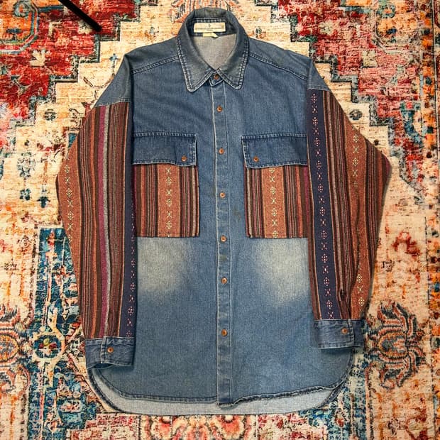 [XL] 골든구스 에스닉 패턴 니트 포인트 데님 자켓