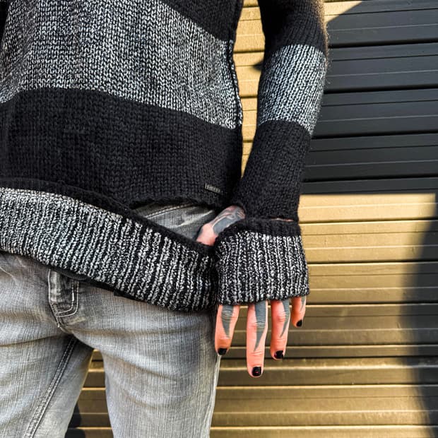 DIESEL – Black Stripe Distressed knit   