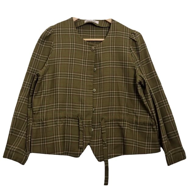 Mes Robe Ping 카키 체크 블라우스