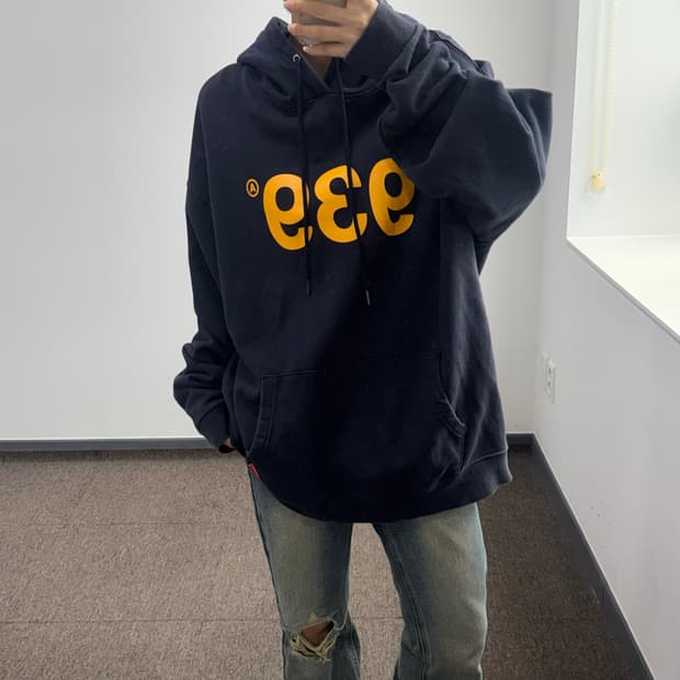 Archive bold 939 옐로우로고 네이비 후드티