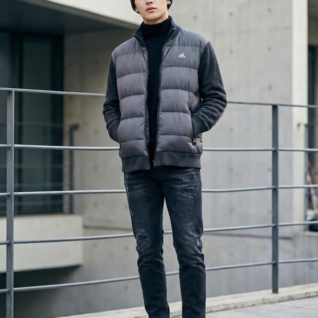 아디다스 니트 슬리브 하이브리드 덕다운 자켓