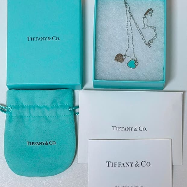 티파니 더블하트 목걸이 민트