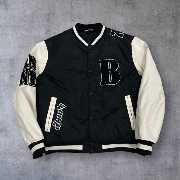 자라 믹스 컬러 빅로고 바시티 자켓