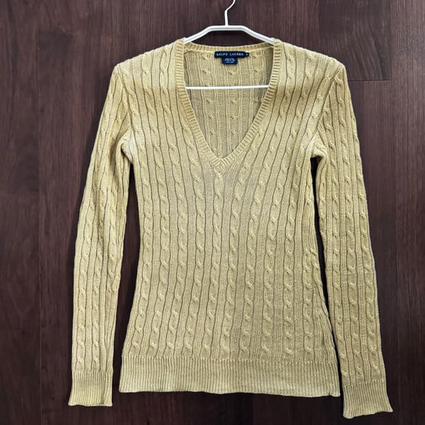 랄프로렌 딥브이넥 린넨 니트