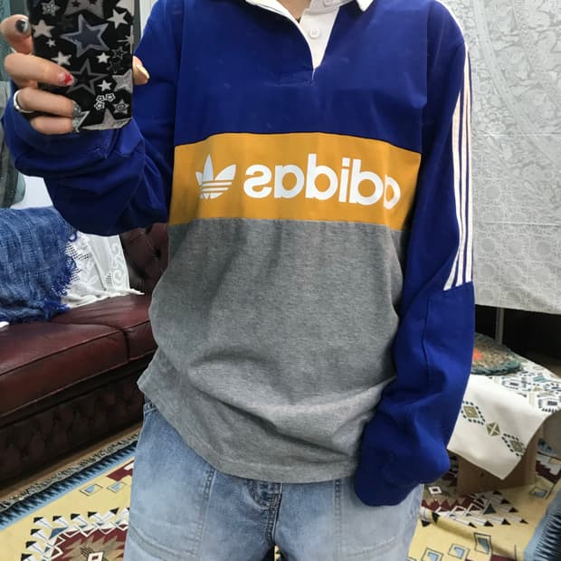 아디다스 배색 빅로고 긴팔 카라티 