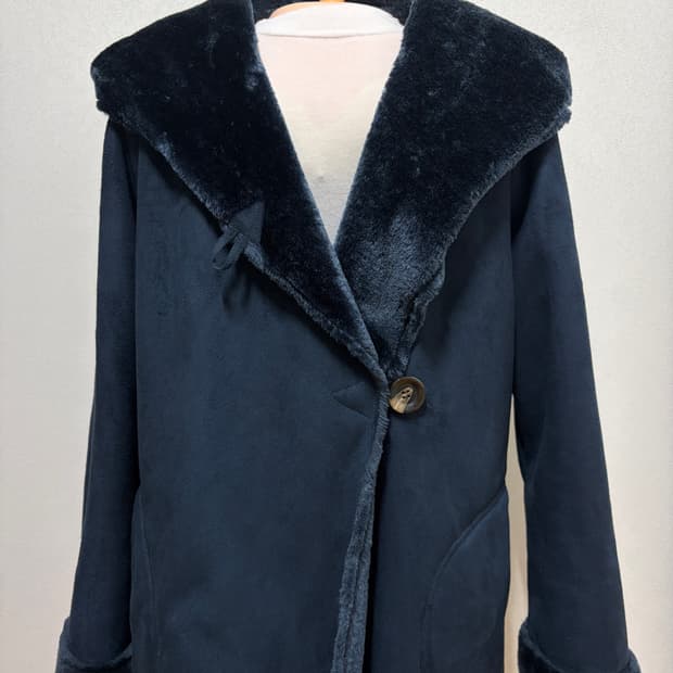 그로브 네이비 롱 무스탕 퍼 코트 