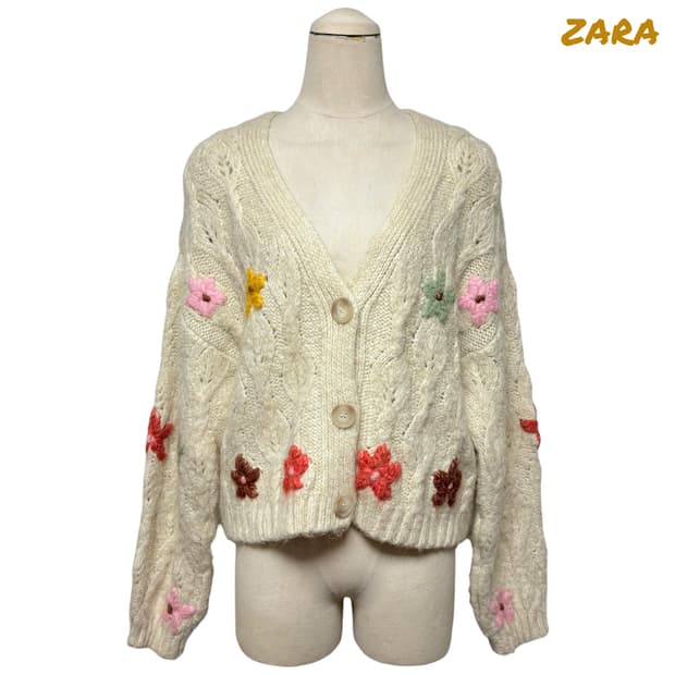 3797 자라 베이지 꽈베기 자수 니트가디건