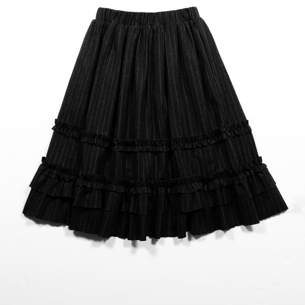 생긴스튜디오 WOOL FRILL MIDI STRIPE SKIRT