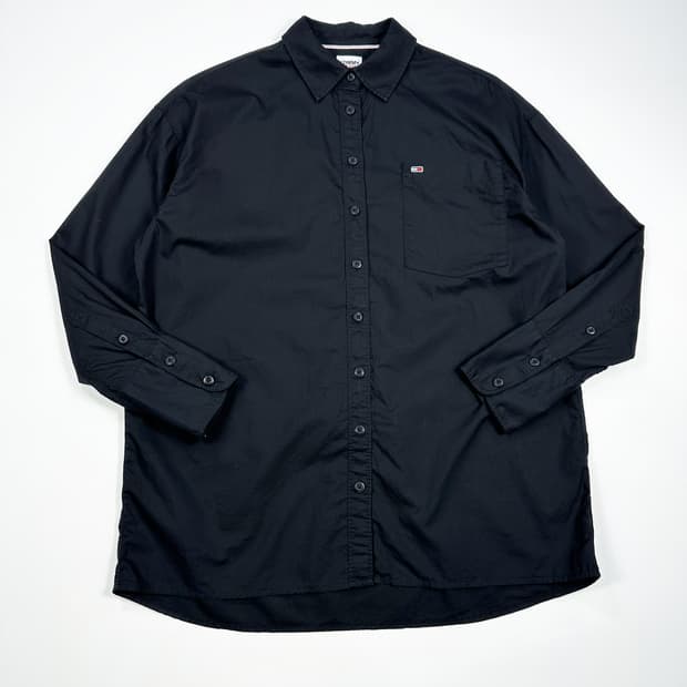 타미힐피거 자수로고 클래식 솔리드 셔츠 블랙 M