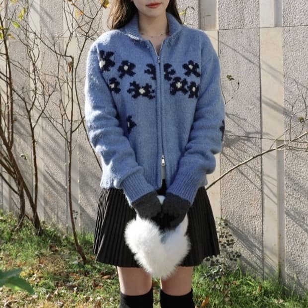 미즈민 엘리스 플라워 니트 집업 스웨터