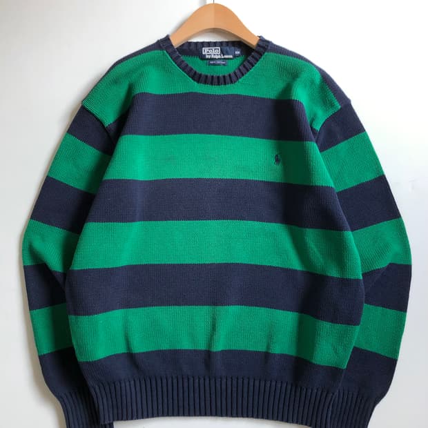 Polo 폴로 랄프로렌 00‘s 그린/네이비컬러 스트라이프 코튼 니트