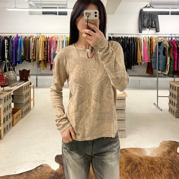 로렌 랄프로렌 페이즐리 캐시미어 실크 혼방 니트 티셔츠