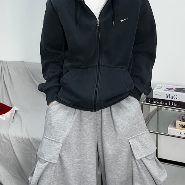 나이키 블랙 스우시 후드집업 L