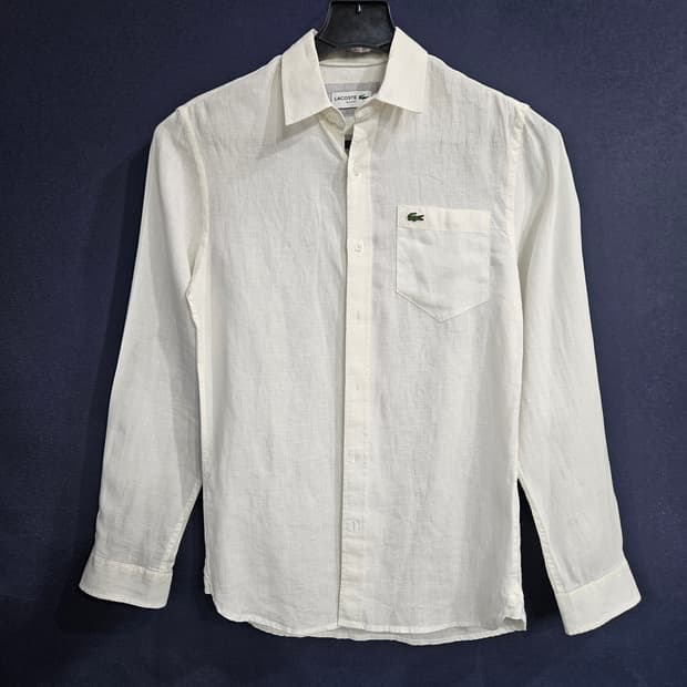 라코스테 화이트 남성 슬림핏 95 마 100% 긴팔셔츠 