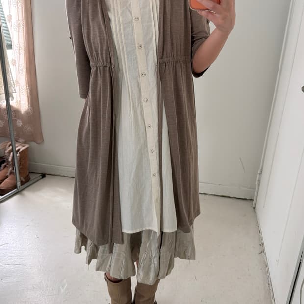 일본빈티지 베이지 레이어드 가디건원피스