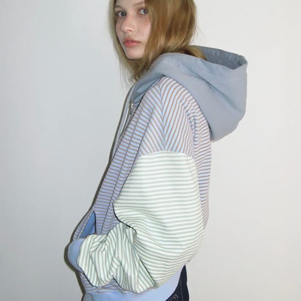 3 MULTI STRIPE HOODIE ZIP UP BLUE