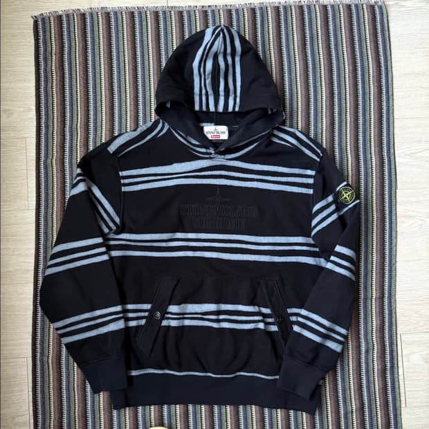 스톤아일랜드x슈프림 스트라이프 후드