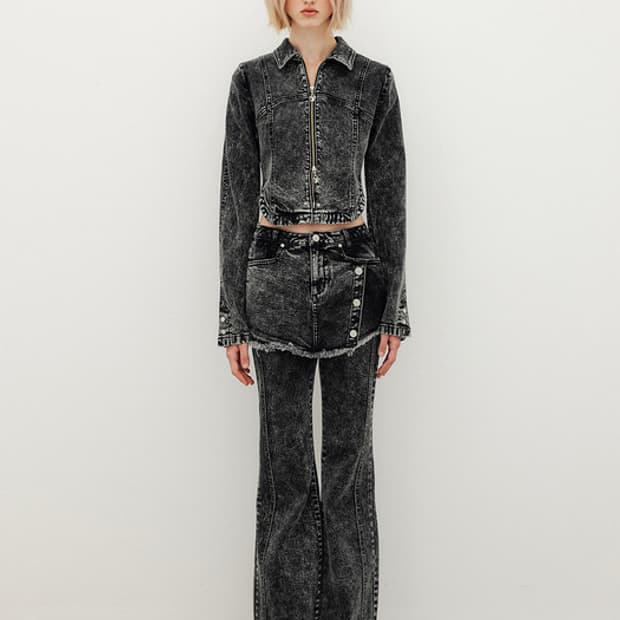 유즈 부츠컷 데님 스커트 레이어드 팬츠