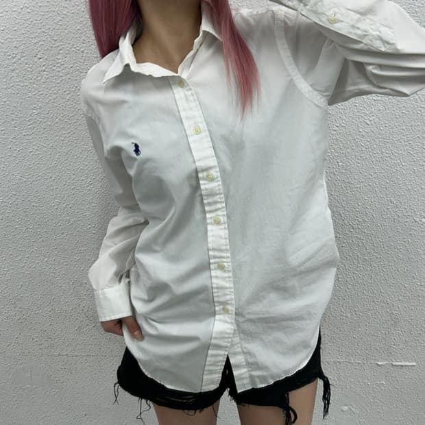 폴로 랄프로렌 네이비포니 화이트 셔츠 S