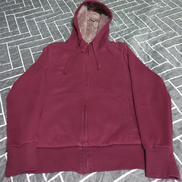 유니클로 보아털 후드짚업 버건디 (M)