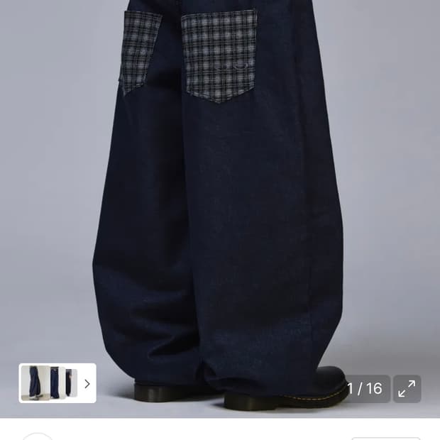 스컬리웩 포인트 체크 논페이드 데님 팬츠 [인디고]