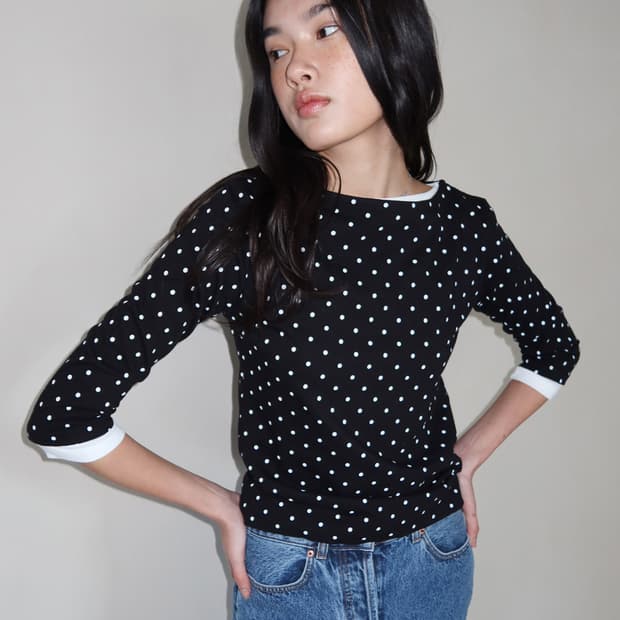MMM 엠엠엠 폴카 도트 3/4 슬리브 티셔츠 블랙