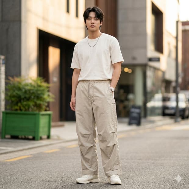 유니클로 코튼 와이드 파라슈트 팬츠