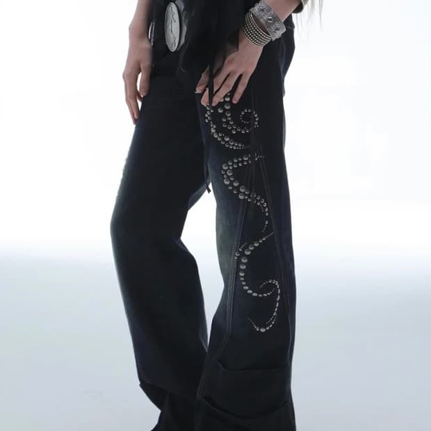 테스트매커니즘 Distressed Rhinestone Denim