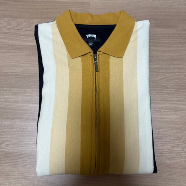 스투시 프레스톤 풀 집업 스트라이프 니트 폴로 셔츠