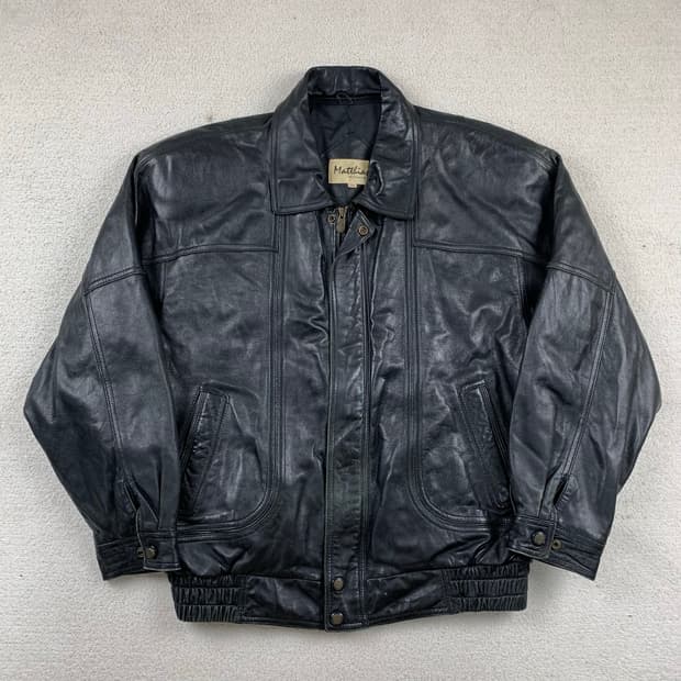 90's 빈티지 양가죽 레더 봄버 자켓 블랙