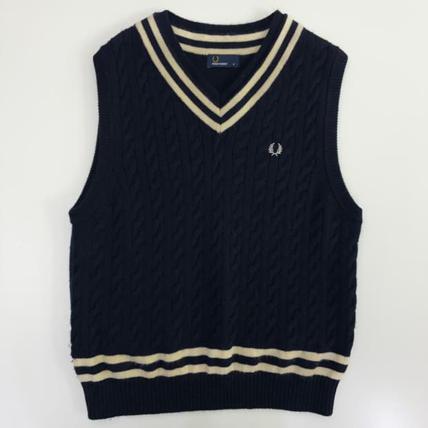 Fred Perry 프레드 페리 네이비 아크림아이보리 크리켓 지트 베스트