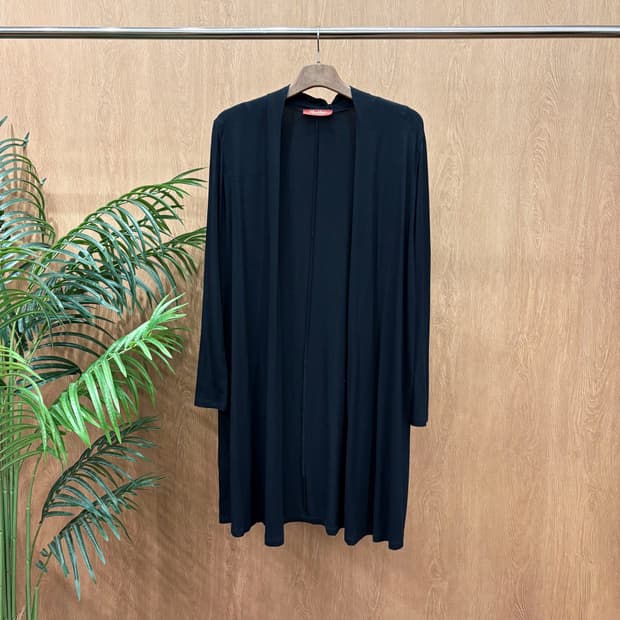 막스마라 니트 롱 가디건 스트라이프 절개 디테일 긴팔 루즈핏 블랙