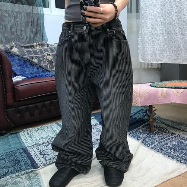 Develop 스트라이프 흑청 데님팬츠 