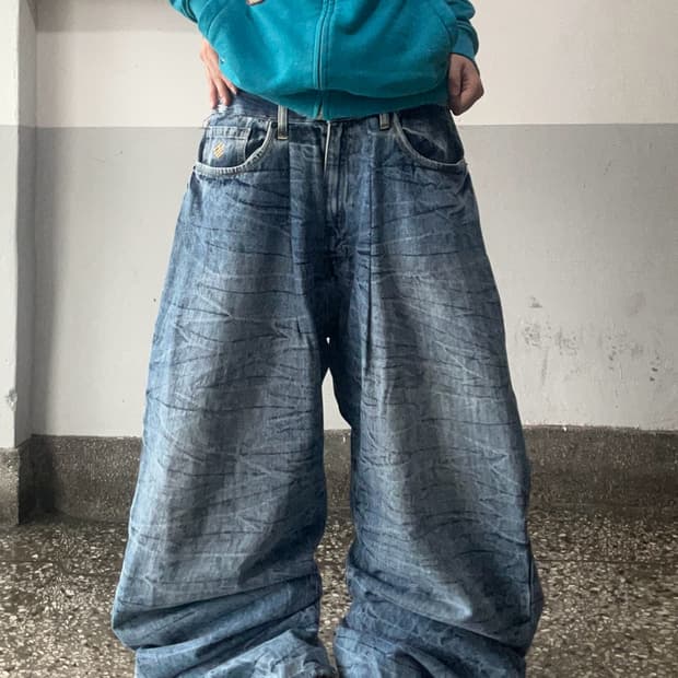90s ROCA WEAR 에이징 워싱 데님 와이드팬츠