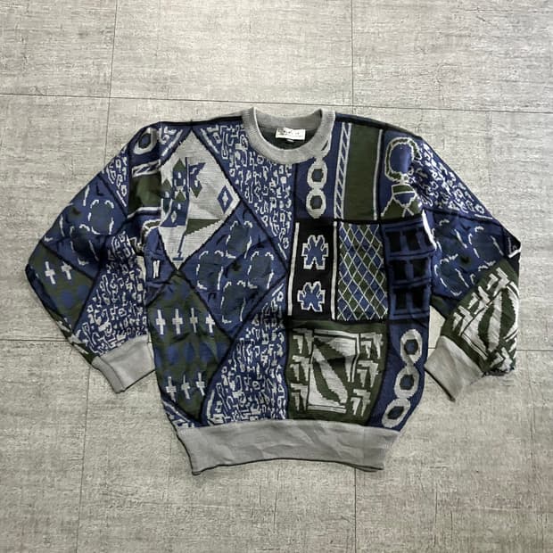 일본빈티지 Mensif 올드스쿨스트릿 동양패턴 니트스웨터