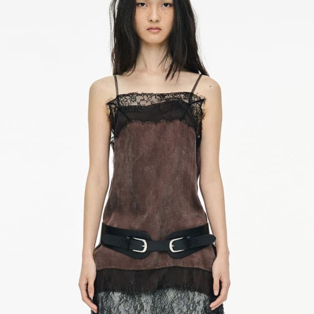 세릭 레이스 슬립 원피스 브라운