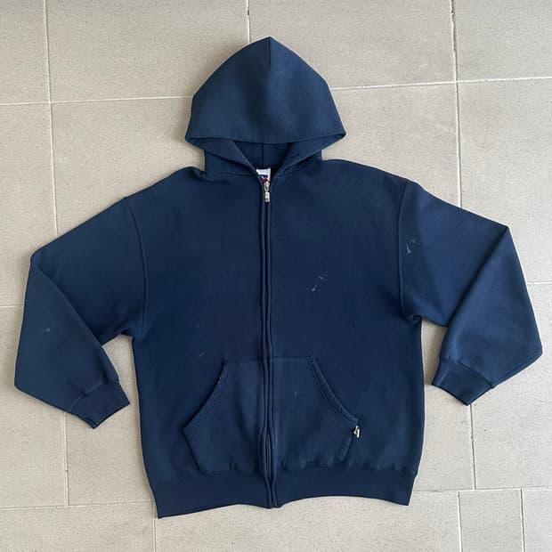 90s 빈티지 러셀 후드집업 네이비 L 페인팅
